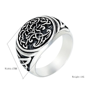 Bague en Acier Inoxydable Nœud Celtique et Arbre de Vie Nordique pour Hommes Bijoux Punk Viking en Argent Vieilli