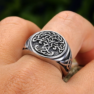 Bague vintage nœud celtique arbre de vie pour hommes en acier inoxydable au doigt