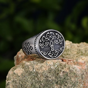 Anillo Vikingo Árbol de la Vida para Hombre Acero Inoxidable Nudo Celta Retro Sello Band Biker Joyería Nórdica Regalo Color Acero