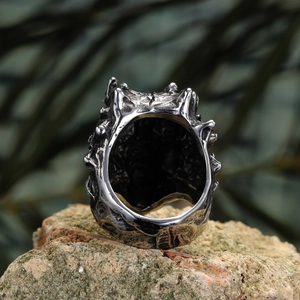 Gothic skull punk stainless steel ring for men with vintage oxidized metal finish