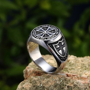 Anello con sigillo dei templari vintage in acciaio inossidabile da uomo su pietra naturale