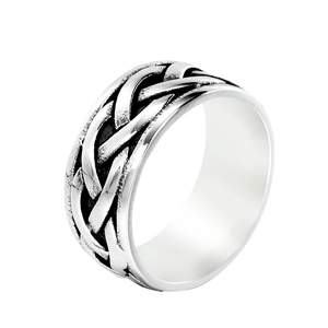Bague Viking tressée vintage pour homme en acier titane avec finition argent oxydé