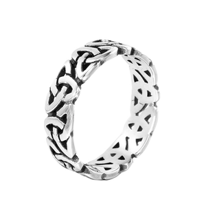Bague Viking vintage pour homme en acier titane avec motif tressé celtique argenté