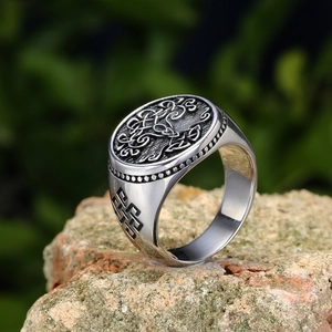 Anillo de sello árbol de la vida vikingo en acero inoxidable para hombre con nudos celtas