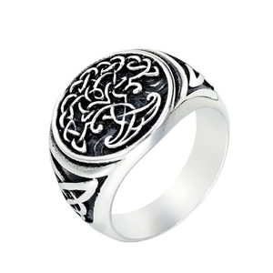 Bague vintage nordique en acier inoxydable avec nœud celtique et motif arbre de vie