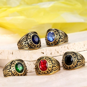 Vintage US Army Signet Ring For Men Stainless Steel Military Eagle Relief Colorful Rhinestone Inlay Fashion Jewelry Gift