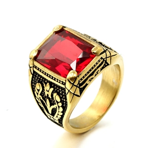 Vintage Stainless Steel Ring For Men Large Rectangle Gemstone Carved Punk Gothic Style Jewelry Nordic Fashion Band Ring Gift