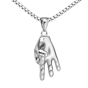 Collier argent poli avec pendentif geste de main et chaîne box style vintage