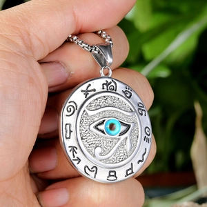 Vintage stainless steel Eye of Horus pendant necklace with mystical Egyptian symbols