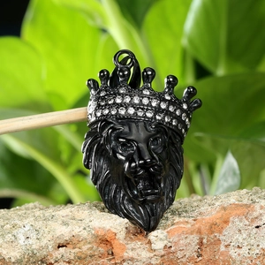 Hiphop Crown Lion Head Pendant Only Without Chain Iced Out Rhinestone Stainless Steel Casting Lion King Pendant For Men