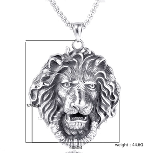Detailed size chart of stainless steel lion head pendant with 57mm height and 48mm width