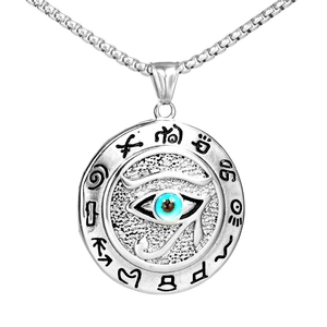 Ancient Egyptian Eye Of Horus Pendant Necklace Stainless Steel Retro Mystical Hieroglyphs Round Amulet Jewelry Gift For Unisex