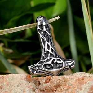 Viking Thors Hamer Mjölnir hanger van roestvrij staal met Keltische knoopreliëfs