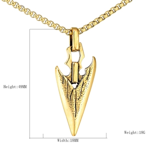 Men's titanium steel arrow pendant necklace with vintage gold finish and box chain