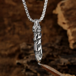 Men's vintage punk style carved dagger pendant on a stainless steel box chain