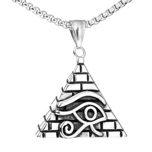Silver vintage Egyptian pyramid pendant necklace with Eye of Horus and box chain