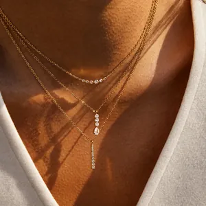 Parure de Bijoux en Acier Inoxydable avec Strass pour Femme Mode Occidentale Collier Pendentif Barre et Boucles d'Oreilles