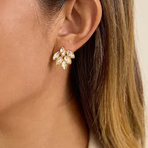 Mode Edelstahl Strass Blatt Ohrstecker Für Damen Hochwertig Gold Vergoldet Botanischer Schmuck Geschenk Ohne Personalisierung