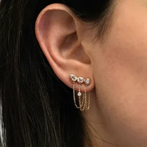 Stainless Steel Zircon Tassel Earrings For Women Gold Plated Geometric Stone Long Chain Drop Earring Elegant Party Jewelry