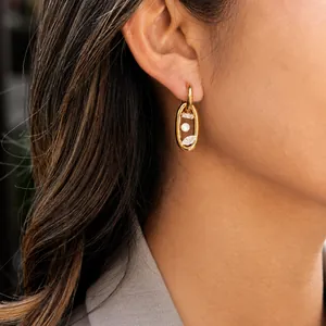 Orecchini a Goccia in Acciaio Inossidabile con Zirconia per Donna Placcati Oro 18K Ovali Geometrici Anallergici