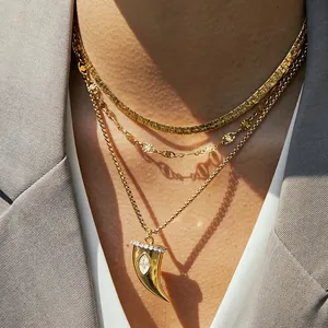 Luxus Vergoldete Edelstahl Horn Tusk Anhänger Halskette Mit Marquise Zirkonia Mode Damen Schmuck