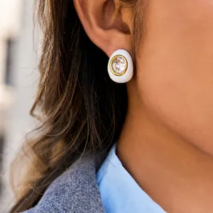 Vintage Stainless Steel Water Drop Stud Earrings For Women PVD Gold Plated Enamel Rhinestone Geometric Drip Oil Jewelry