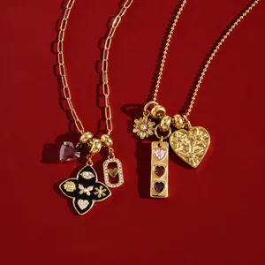 Edelstahl Herz Anhänger Halskette Für Damen Vergoldet Strass Blume Choker Mode Schmuck Valentinstag Geschenk