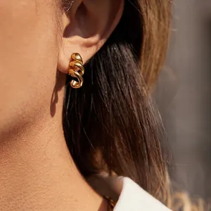 Boucles d'Oreilles Clous Modernes en Acier Inoxydable Spirale pour Femmes Plaqué Or 18k Poli Géométrique Minimaliste