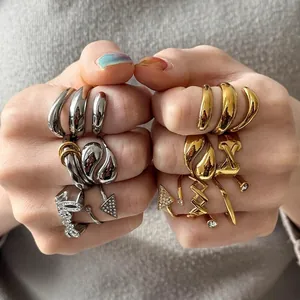 Mode Edelstahl Ringe Für Damen Gold Silber Zirkonia Geometrisch Verstellbar Ring Westlicher Stil Trendiger Schmuck