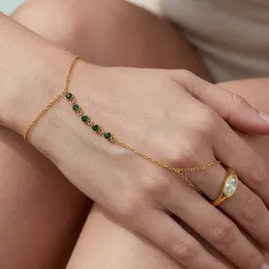 Stainless Steel Zirconia Hand Harness Bracelet Gold Silver Color Colorful Gems Ring Hand Chain For Women Jewelry