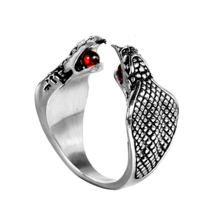 Vintage Roestvrij Stalen Dubbele Kop Slang Open Ring Voor Mannen Vrouwen Gothic Punk Gegraveerde Schubben Strass Vingerring Cadeau