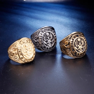 Men Vintage Stainless Steel US Army Badge Ring Hip Hop Punk Eagle Signet Ring Gold Silver Black Military Jewelry Finger Ring