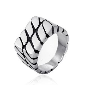 Men Vintage Stainless Steel Ring Industrial Punk Geometric Diamond Texture Wide Band Brushed Polished Fashion Jewelry Accessory