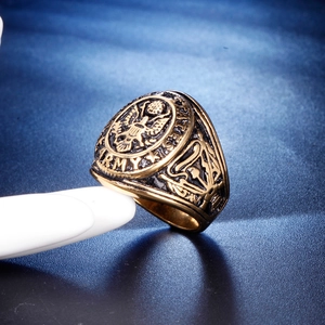 Antique gold stainless steel Army eagle crest signet ring in punk hip hop style