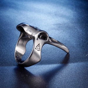 Vintage silver stainless steel Viking raven skull ring with Valknut symbol for men