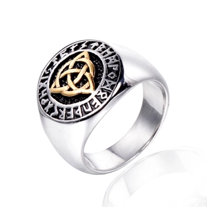 Vintage Viking Rune Celtic Knot Stainless Steel Signet Ring For Men Nordic Norse Mythology Silver Gold Band Ring