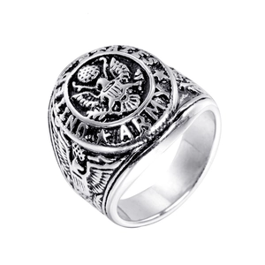 Vintage silver stainless steel United States Army eagle emblem signet ring for men