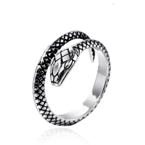 Vintage Stainless Steel Snake Ring For Men Women Punk Gothic Adjustable Open Ring With Scale Texture Fashion Jewelry Gift