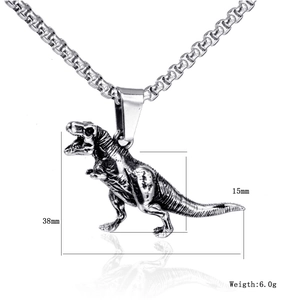 Dettaglio del ciondolo Tyrannosaurus Rex con lunghezza 38mm e catena a scatolina
