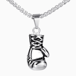 Vintage silver boxing glove pendant necklace with durable round box metal chain