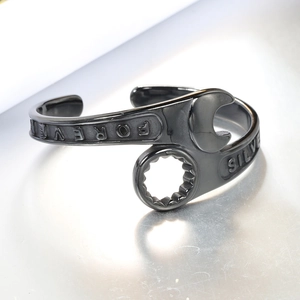 Vintage gun-black roestvrijstalen moersleutel armband met Forever gravure heren