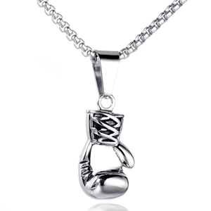 Polished stainless steel boxing glove pendant necklace with realistic lace detail