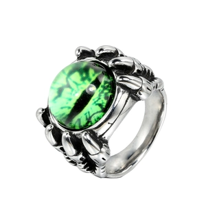 Vintage Stainless Steel Dragon Claw Evil Eye Ring For Men Punk Gothic Eagle Claw Multicolor Glass Eye Biker Finger Ring Jewelry