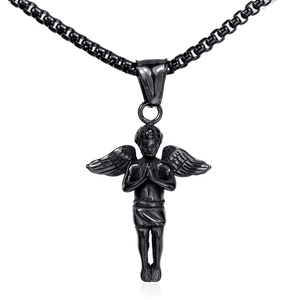 Pendentif Ange en Acier Inoxydable Vintage Seul Sans Chaîne pour Femmes Hommes Cupidon en Prière Bijoux Religieux en Métal Poli