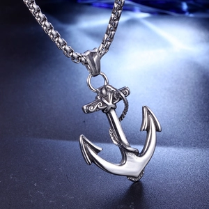 Hip hop style anchor pendant necklace in vintage stainless steel for men and women