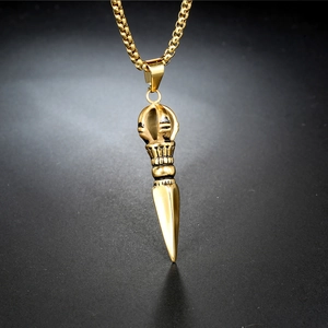 18K gold plated vajra pestle pendant necklace with polished pearl chain for men