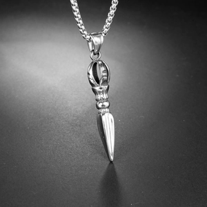 Mens vintage silver Vajra pendant necklace with box chain and 18K gold plated steel texture