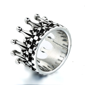 Vintage Stainless Steel Crown Ring For Men Women Punk Cross Pattern Hollow Out Finger Ring Gold Black Silver Jewelry