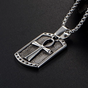 Vintage Egyptian Ankh cross pendant on box chain made of polished titanium steel