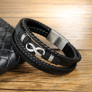 Heren meerlaagse gevlochten lederen armband met infinity-teken en magnetische sluiting
